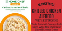 Side by side of Home Chef Chicken Fettucine Alfredo  and Marketside Grilled Chicken Alfredo 