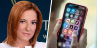 Jen Psaki; Image of social media apps on an iPhone