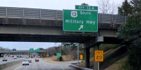 Interstate 264 eastbound at the Military Highway interchange.