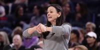 Sep 2, 2025; San Francisco, California, USA; New York Liberty head coach Sandy Brondello on the sideline during the fourth quarter against the Golden State Valkyries at Chase Center. Mandatory Credit: Kelley L Cox-Imagn Images