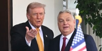 President Donald Trump greets Hungarian Prime Minister Viktor Orban 