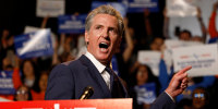 Gavin Newsom at a press conference at the Democracy Center on August 14 in Los Angeles. 