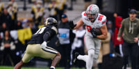 Ohio State Buckeyes tight end Max Klare runs down the field after making a catch