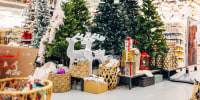 Decorations for New Year's and Christmas holidays on display in a department store