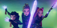 Zoey, Rumi, Mira of "KPop Demon Hunters."