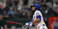 Aug 4, 2025; Arlington, Texas, USA; Texas Rangers second baseman Marcus Semien (2) in action during the game between the Texas Rangers and the New York Yankees at Globe Life Field. Mandatory Credit: Jerome Miron-Imagn Images