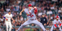 Sep 24, 2025; San Francisco, California, USA; St. Louis Cardinals starting pitcher Sonny Gray (54) strikes out San Francisco Giants first baseman Bryce Eldridge (not pictured) for his two hundredth strike out for the season during the fifth inning at Oracle Park. Mandatory Credit: Neville E. Guard-Imagn Images
