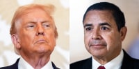 A split composite image of Donald Trump, left, and Henry Cuellar