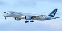 A Cathay Pacific Airlines plane in the air