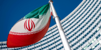 An Iranian flag flutters outside of the UN headquarters.