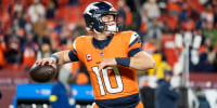 LANDOVER, MARYLAND - NOVEMBER 30: Bo Nix #10 of the Denver Broncos looks to pass prior to an NFL football game against the Washington Commanders at Northwest Stadium on November 30, 2025 in Landover, Maryland. (Photo by Michael Owens/Getty Images)