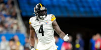 DETROIT, MICHIGAN - DECEMBER 21: DK Metcalf #4 of the Pittsburgh Steelers looks on during the game against the Detroit Lions at Ford Field on December 21, 2025 in Detroit, Michigan. (Photo by Nic Antaya/Getty Images)