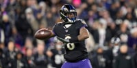 BALTIMORE, MARYLAND - DECEMBER 21: Lamar Jackson #8 of the Baltimore Ravens looks to pass during an NFL football game against the New England Patriots at M&T Bank Stadium on December 21, 2025 in Baltimore, Maryland. (Photo by Michael Owens/Getty Images)