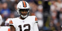 LAS VEGAS, NEVADA - NOVEMBER 23: Shedeur Sanders #12 of the Cleveland Browns stands on the field during the first half of an NFL football game against the Las Vegas Raiders at Allegiant Stadium on November 23, 2025 in Las Vegas, Nevada. (Photo by Brooke Sutton/Getty Images)