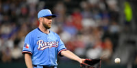 Sep 21, 2025; Arlington, Texas, USA; Texas Rangers starting pitcher Merrill Kelly (23) pitches against the Miami Marlins during the third inning at Globe Life Field. Mandatory Credit: Jerome Miron-Imagn Images