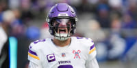 Minnesota Vikings quarterback J.J. McCarthy (9) reacts during a game against the New York Giants at MetLife Stadium, Dec 21, 2025, East Rutherford, NJ, USA