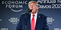 U.S. President Donald Trump speaks during a reception with business leaders on the sidelines of the World Economic Forum 
