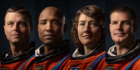 NASA Artemis II crew from left: Commander Reid Wiseman, Pilot Victor Glover, and Mission Specialists Christina Koch and Jeremy Hansen.