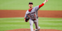 Sep 22, 2025; Atlanta, Georgia, USA; Washington Nationals starting pitcher MacKenzie Gore (1) throws against the Atlanta Braves in the first inning at Truist Park. Mandatory Credit: Brett Davis-Imagn Images