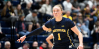 UNIVERSITY PARK, PENNSYLVANIA - JANUARY 08: Olivia Olson #1 of the Michigan Wolverines defends against the Penn State Nittany Lions at Rec Hall on January 08, 2026 in University Park, Pennsylvania. (Photo by G Fiume/Getty Images)