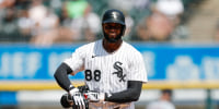 Aug 13, 2025; Chicago, Illinois, USA; Chicago White Sox center fielder Luis Robert Jr. (88) reacts after hitting a double against the Detroit Tigers during the fifth inning at Rate Field. Mandatory Credit: Kamil Krzaczynski-Imagn Images