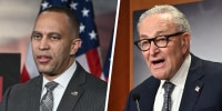 Left; Hakeem Jeffries and on the right Chuck Schumer