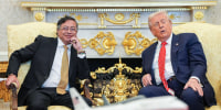 Gustavo Petro, left, and Donald Trump both seated in the Oval Office