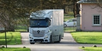 A storage van leaves the gates of Royal Lodge in Windsor Great Park, the former home of Andrew Mountbatten-Windsor, on Feb. 4, 2026 in Windsor, England.