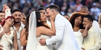 Performers portray a wedding during Puerto Rican singer Bad Bunny' performance at the Super Bowl halftime show on Feb. 8, 2026.