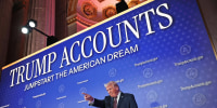 President Donald Trump speaks at at a "Trump Accounts" event on Jan. 28, 2026.