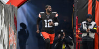 CLEVELAND, OHIO - DECEMBER 28: Shedeur Sanders #12 of the Cleveland Browns is introduced prior to a game against the Pittsburgh Steelers at Huntington Bank Field on December 28, 2025 in Cleveland, Ohio. (Photo by Nick Cammett/Diamond Images via Getty Images)