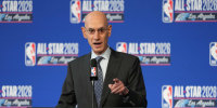 Feb 14, 2026; Los Angeles, CA, USA; NBA commissioner Adam Silver speaks to the media during a press conference before 2026 NBA All Star Saturday Night at Intuit Dome. Mandatory Credit: Kirby Lee-Imagn Images