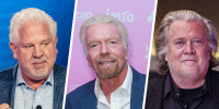 Left: Glenn Beck, Richard Branson and Steve Bannon 