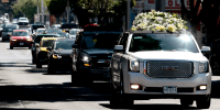 The hearse of drug trafficker Nemesio "El Mencho" Oseguera leaves la Paz funeral home in Guadalajara, Jalisco state, Mexico, on March 2, 2026. 
