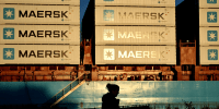 Maersk shipping containers in Copenhagen on Sept. 14, 2023. 