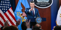 Image: Defense Secretary Pete Hegseth speaks during a press conference 