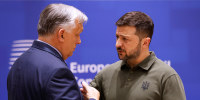Hungarian Prime Minister Viktor Orban, left, with Ukrainian President Volodymyr Zelenskyy in Brussels in 2024.
