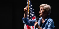 Sen. Elizabeth Warren, D-Mass., speaks at a town hall in Lowell, Mass., on March 18, 2025.