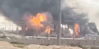 Footage verified by NBC News shows a large fire following a reported strike at the South South Pars oil field in Asaluyeh, Iran on March 18, 2026.