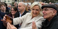 President of the far-right Rassemblement National (RN) parliamentary group Marine Le Pen campaigns in Bourg-Saint-Andeol on March 6.