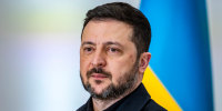 Ukrainian president Volodymyr Zelensky is seen during his
