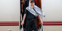 Dennis Coyle steps off a plane upon arrival in San Antonio, Texas, on March 25, 2026.