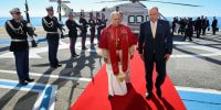 Albert II of Monaco greets Pope Leo XIV upon arrival in Monte Carlo, Monaco. Pope Leo XIV heads to the Mediterranean principality of Monaco on the French Riviera that is the pontiff's surprise pick for the first western European trip of his papacy.