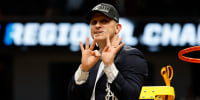 Mar 29, 2026; Washington, DC, USA; UConn Huskies head coach Dan Hurley celebrates after cutting down the net after defeating the Duke Blue Devils in an Elite Eight game of the East Regional of the men's 2026 NCAA Tournament at Capital One Arena. Mandatory Credit: Amber Searls-Imagn Images
