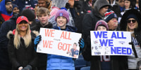 Jan 18, 2026; Foxborough, MA, USA; Fans cheer during  an AFC Divisional Round between the New England Patriots and Houston Texans game at Gillette Stadium. Mandatory Credit: Brian Fluharty-Imagn Images