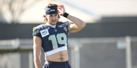 SAN JOSE, CALIFORNIA - FEBRUARY 05: Jake Bobo #19 of the Seattle Seahawks during a practice ahead of Super Bowl LX at the San Jose State University on February 05, 2026 in San Jose, California. (Photo by Eakin Howard/Getty Images)