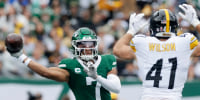 EAST RUTHERFORD, NEW JERSEY - SEPTEMBER 07: (NEW YORK DAILIES OUT) Justin Fields #7 of the New York Jets in action against the Pittsburgh Steelers at MetLife Stadium on September 07, 2025 in East Rutherford, New Jersey. The Steelers defeated the Jets 34-32. (Photo by Jim McIsaac/Getty Images)