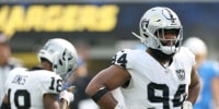 INGLEWOOD, CALIFORNIA - SEPTEMBER 08: Christian Wilkins #94 of the Las Vegas Raiders waits during a 22-10 loss to the Las Angeles Chargers at SoFi Stadium on September 08, 2024 in Inglewood, California. (Photo by Harry How/Getty Images)