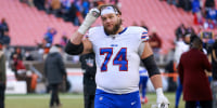 CLEVELAND, OH - DECEMBER 21: Buffalo Bills offensive tackle Ryan van Demark (74) leaves the field following the National Football League game between the Buffalo Bills and Cleveland Browns on December 21, 2025, at Huntington Bank Field in Cleveland, OH. (Photo by Frank Jansky/Icon Sportswire via Getty Images)