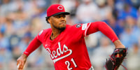 May 28, 2025; Kansas City, Missouri, USA; Cincinnati Reds starting pitcher Hunter Greene (21) pitches during the first inning against the Kansas City Royals at Kauffman Stadium. Mandatory Credit: Jay Biggerstaff-Imagn Images